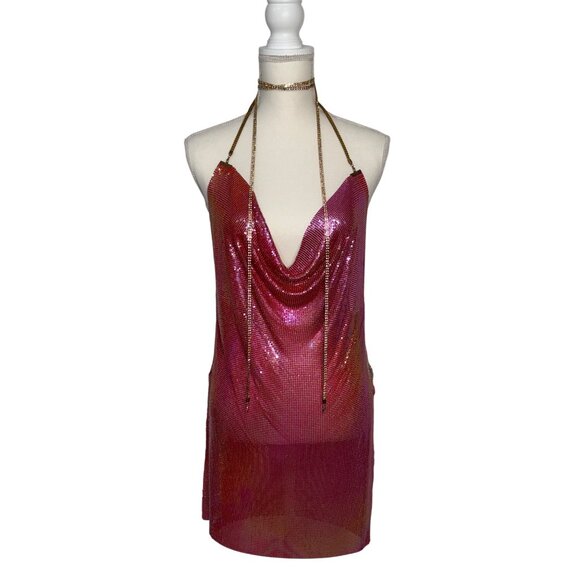 8 Other Reasons Chainmail Mini Dress in Pink One Size New Womens Party backless - Picture 5 of 11